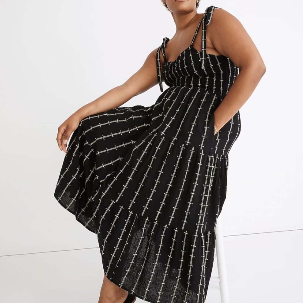 NWT Madewell Lucie Tie Strap Tiered Midi Dress